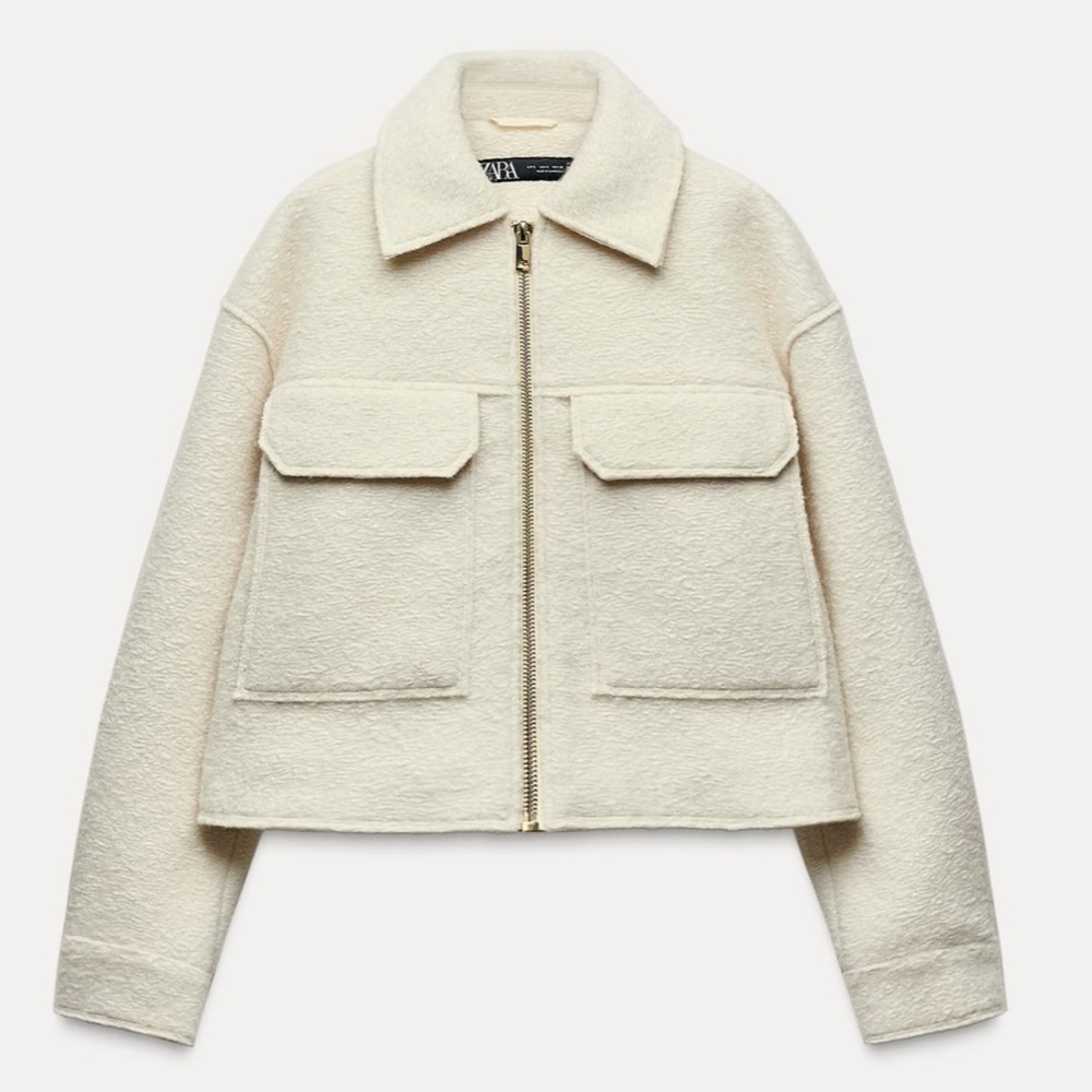 Zara cropped boucle jacket cream sz small NWT